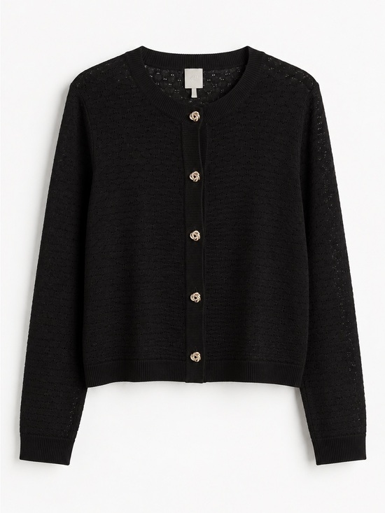 H&M Sweaters - H&M Black Textured Knit Cardigan Gold Knot Buttons XL NWOT